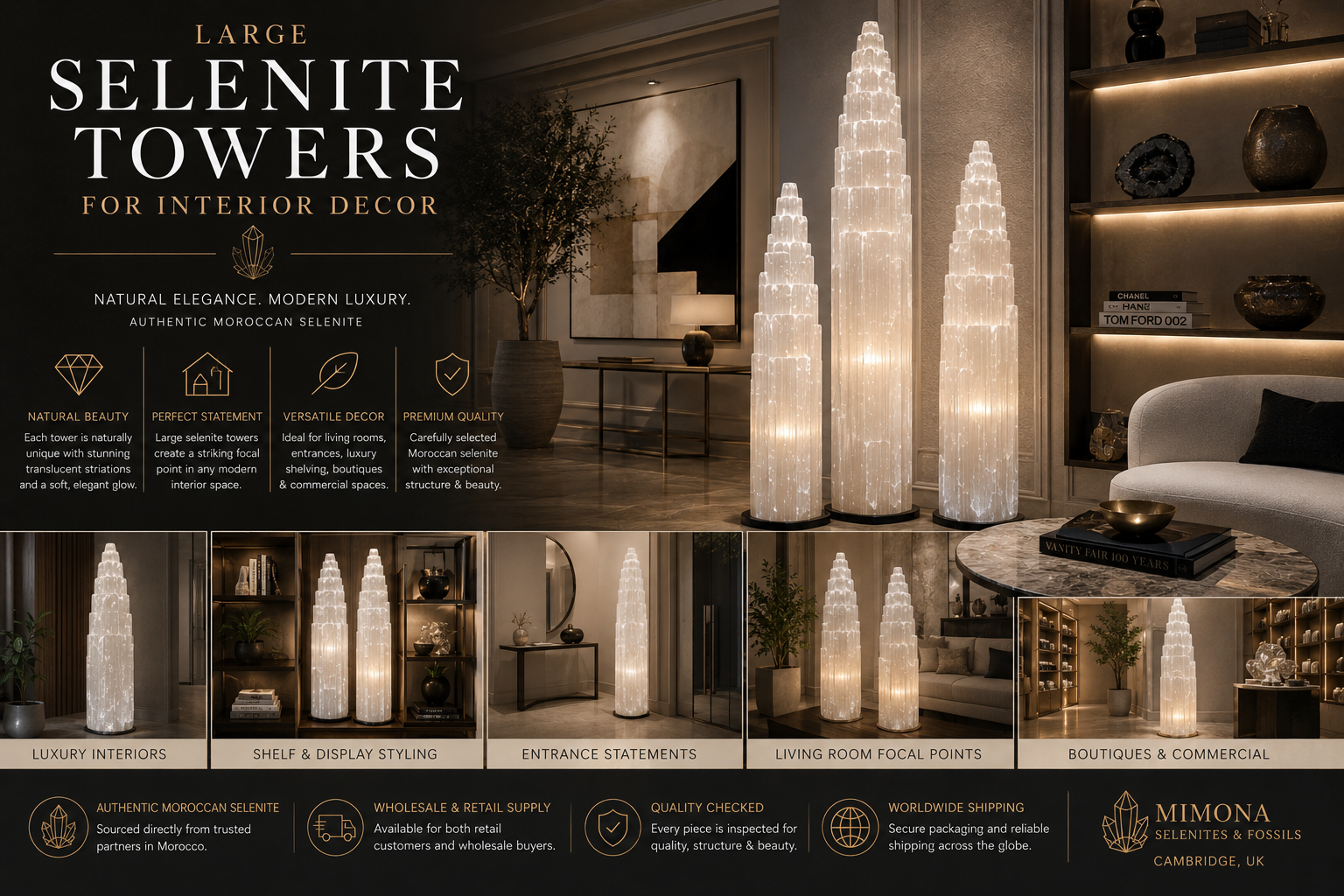 Large Selenite Towers for Interior Decor