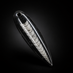 Black and white striped pendant on a black background