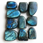 Selection of polished labradorite freeform crystals with blue flash, approximately 5cm each, natural variations shown