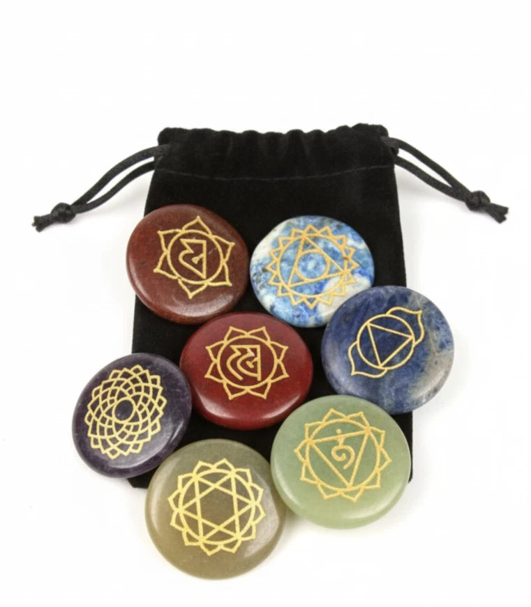 7 Chakra Engraved Palm Stone Set