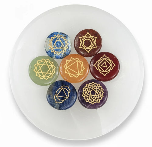 7 Chakra Engraved Palm Stone Set