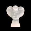 10cm carved selenite angel figurine made from natural Moroccan selenite on black background