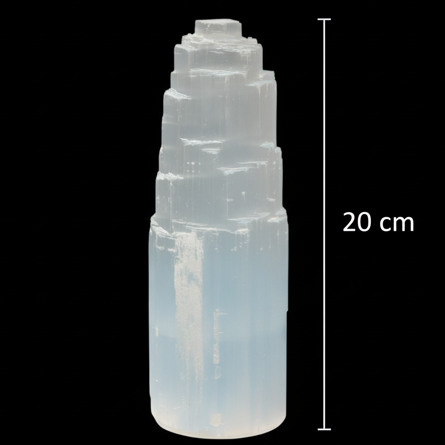 Selenite mountain lamp 20 cm size reference
