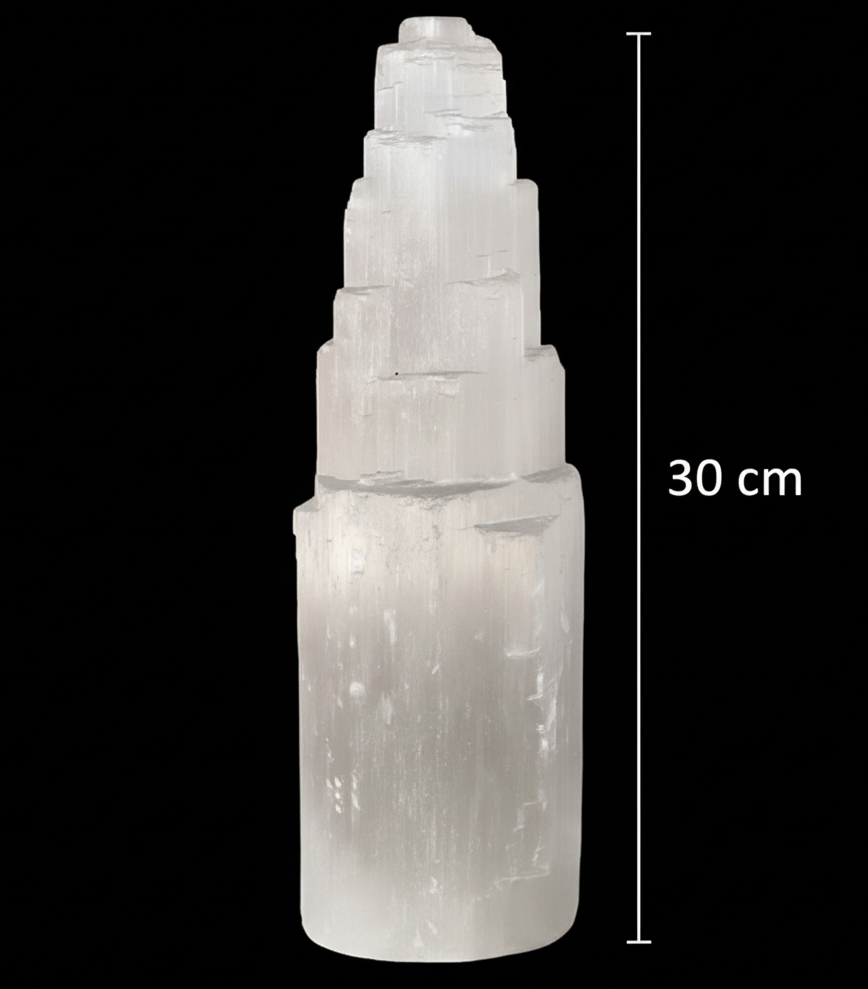 Selenite mountain lamp 30 cm size reference
